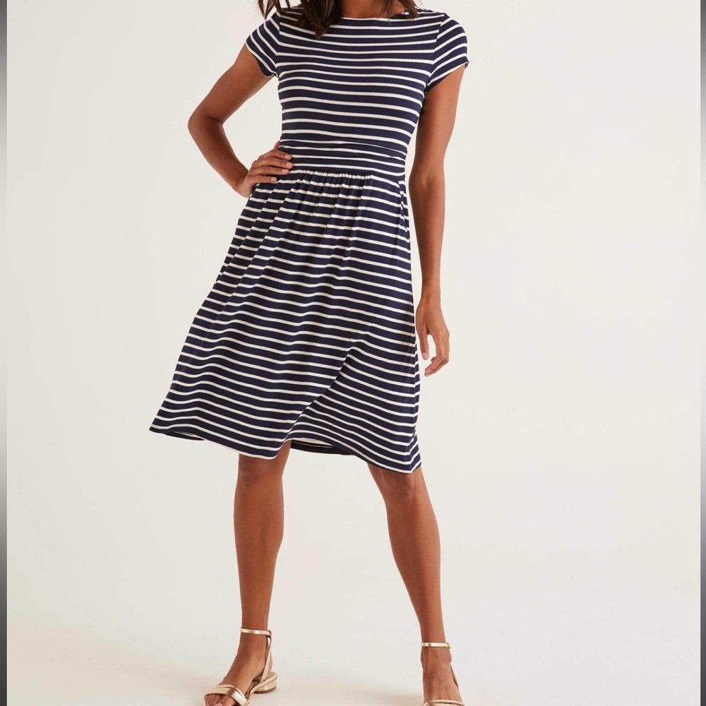 Boden Navy and White Striped Fit-and-Flare Dress